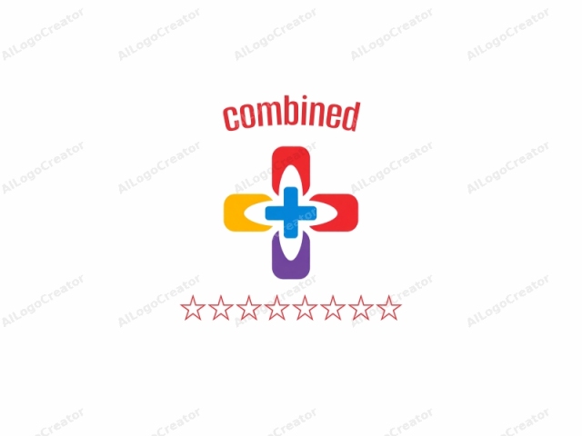 This is a digital logo featuring a stylized, abstract representation of a cross. The cross is formed by four large, overlapping, rounded squares in vivid colors, with the center section colored a deep purple. The squares are arranged in a symmetrical