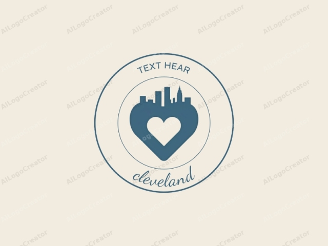 The image is a minimalist, digitally created logo featuring a heart shape in a dark blue hue. The heart, centrally positioned, is outlined with a thin white line, accentuating its silhouette. The heart shape is set against a light beige or cream