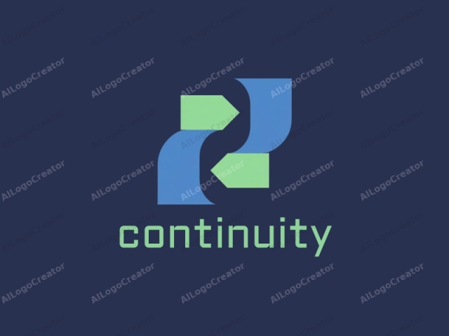 This image is a digital logo consisting of two abstract, flowing shapes in a simple design. The overall theme is modern and minimalistic, with a color palette of blue, green, and white. The primary shape, on the left, is a