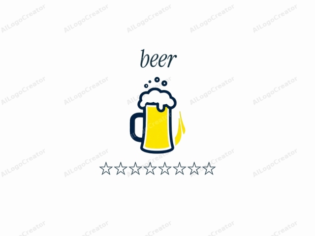 a beer mug. The image is a simple, stylized logo representing a beer mug. The beer mug is drawn with bold, clean lines in a minimalist style, emphasizing its iconic shape. It features a bright, vivid yellow color that dominates the