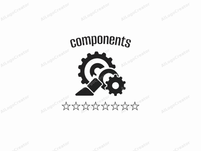 The logo is a minimalist black-and-white vector illustration featuring three gears of varying sizes. The largest gear is positioned in the top left quadrant and is partially overlapped by the two smaller gears placed to the right. The middle gear, which is slightly