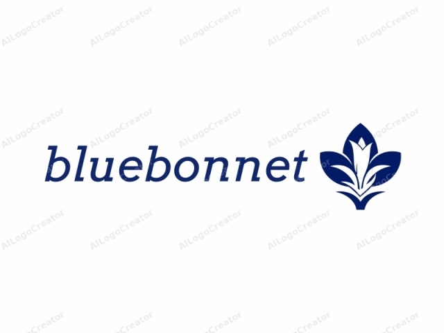 a stylized blue tulip. The logo, in a simplistic and modern design, features the tulip rendered in a navy blue color against a stark white background. The tulip, depicted in an abstract form, is symmetrical and features three