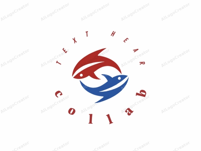The logo features two stylized fish facing each other on a white background. The fish on the left is depicted in a bold red color, while the fish on the right is blue. Both fish have sleek, streamlined bodies with sharp, triangular dorsal