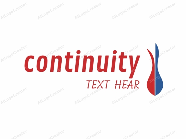 depicting a minimalist yet striking design featuring the merger of two distinct elements, each representing a color. The image consists of a stylized, elongated shape, resembling a flame or a stylized torch. The left half of the shape is red,
