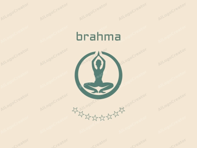 El logo es un diseño minimalista y abstracto que presenta una silueta estilizada de una figura femenina en una postura de meditación sentada, comúnmente conocida como Padmasana. La figura se representa en un color verde azulado sólido sobre un fondo beige claro. Ella está sentada con