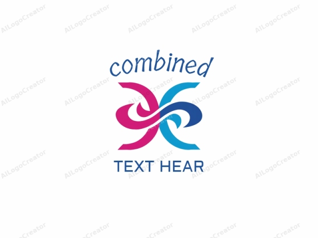 The logo is a stylized abstract design, featuring two large, curved, intertwining loops in the shape of a heart. One loop is colored pink and the other loop is colored blue. The loops are symmetrical and form a central point where