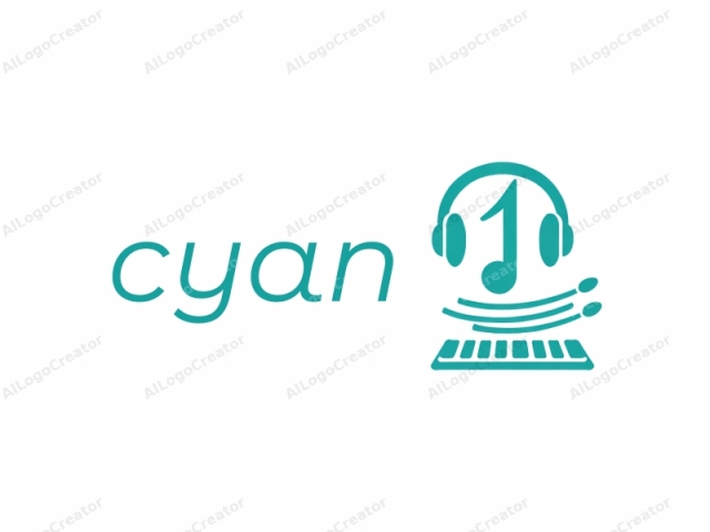 This is a simple, stylized logo featuring minimalist, flat design elements. The primary colors are teal and white. At the center of the logo is a teal musical note, which is depicted as a curved line with a small, circular head.