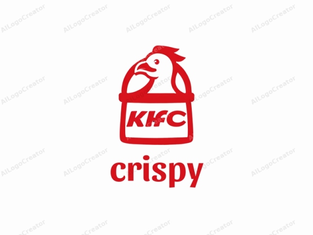 Este logo es un diseño simple y plano en rojo brillante, que representa un gallo estilizado dentro de un cubo cilíndrico. La cabeza del gallo se destaca en la parte superior del logo, mostrando una cara expresiva y caricaturesca con un pico curvo