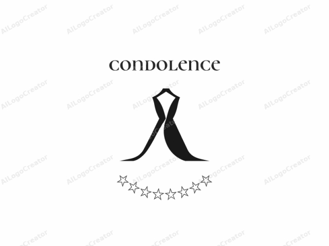 Das Logo ist eine stilisierte Silhouette eines Brautkleides, in Schwarz auf einem reinweißen Hintergrund dargestellt. Das Kleid wird in einem modernen, abstrakten Design gezeigt, mit einer einfachen und eleganten Form. Die Silhouette ist minimalistisch, ohne feine Details.