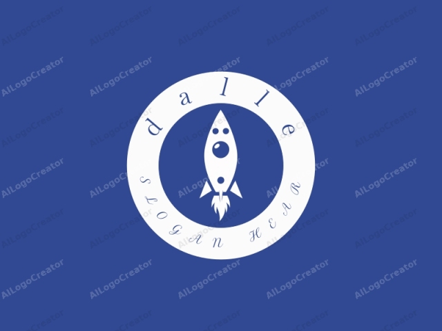 This minimalist logo is created in a clean, modern style. It depicts a stylized rocket ship against a solid blue background. The rocket is rendered in a simple, white silhouette, with a triangular head, cylindrical midsection, and a tapered tail