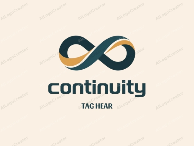 This image is a digital, minimalist logo with a circular composition. The main element is an infinity symbol (represented by two interlocking loops) in a sleek, modern design. Each loop is a curved line with a smooth, continuous flow. One