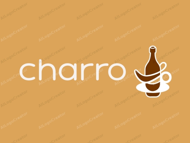 This image is a minimalist logo with a brown, abstract shape of a bottle and a cup, superimposed on a flat, tan background. The bottle is portrayed with its neck slightly tilted, and the cup, with its handle, is attached