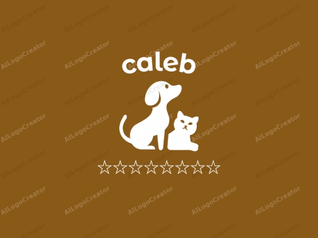 The image is a simplistic, minimalist design rendered in a solid white, sans-serif font. It features two silhouettes of a dog and a cat, positioned to the left and right, respectively. The dog is sitting upright with its tail curved