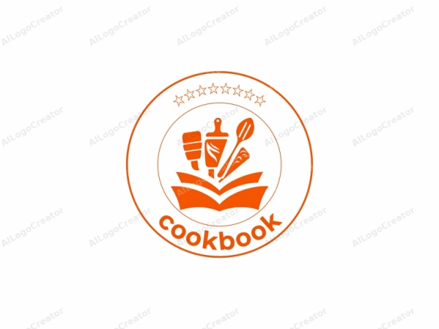 Esta imagen de logotipo, renderizada en un estilo simple y similar a un vector, presenta un esquema de colores naranja brillante sobre un fondo blanco intenso. La imagen muestra un libro estilizado abierto con un lomo central prominente y dos páginas abiertas. Dentro de las páginas, una variedad