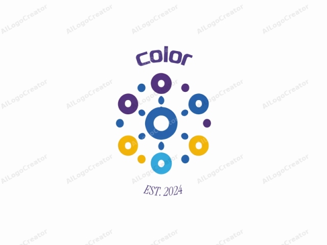 The logo, rendered in a clean, modern digital graphic style, features a centralized circular design surrounded by a cluster of smaller circular elements. The main circle is blue and contains a smaller, solid white circle within it, giving a sense of depth and