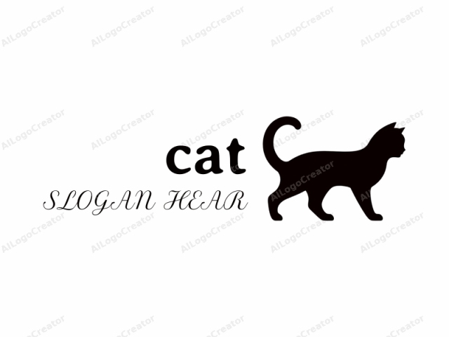 Dies ist ein minimalistisches Logo im Schwarz-Weiß-Stil, das eine Silhouette einer Katze zeigt. Die Katze wird im Seitenprofil dargestellt, wobei ihr Kopf leicht nach links gedreht ist und ihr Körper nach vorne zeigt. Die Umrisse der Katze sind sauber