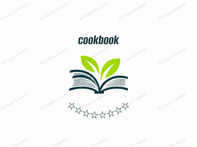 Este logotipo gráfico digital presenta un diseño simple y minimalista con un fuerte enfoque en temas ambientales. La imagen central es una representación estilizada de un libro abierto con una cubierta azul oscuro. El libro está orientado horizontalmente y colocado en el centro. En la parte superior del