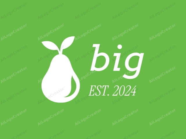 The logo features a minimalist design with a focus on clarity and simplicity. The image is centered on a vibrant, solid green square background. Dominating the frame is a white silhouette of a pear, depicted with smooth, rounded edges and no intricate details