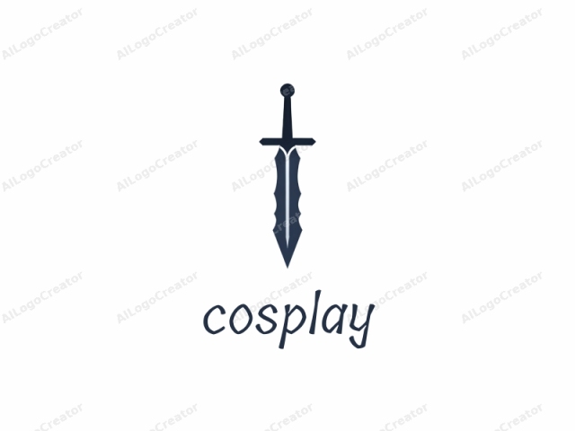 using the provided details. The logo is a minimalist illustration of a medieval-style sword set against a plain white background. The sword is depicted in a dark blue or navy blue color, with a sharp, triangular point at the bottom, and a broad