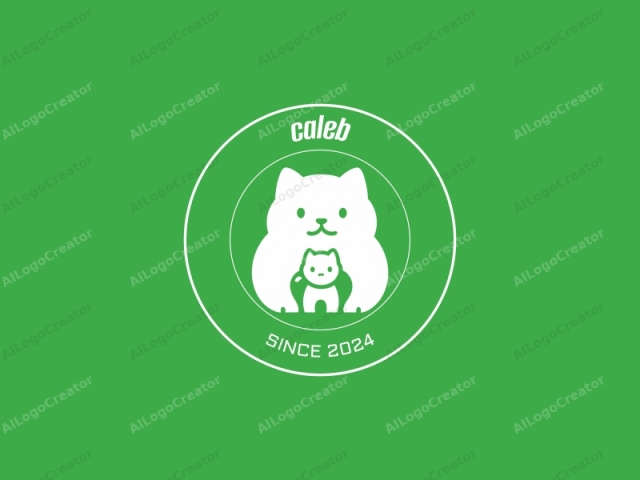 This is a simple digital logo illustration featuring a stylized, cartoonish representation of a cat. The cat, depicted in white against a solid green background, is drawn in a minimalist, blocky style with clean lines and flat colors. The cat