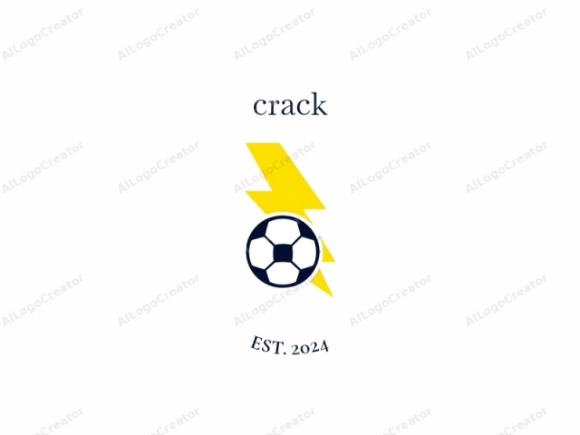 This is a simple, minimalist logo design featuring a soccer ball and a lightning bolt. The soccer ball is depicted centrally, positioned horizontally. It is drawn with a classic pentagon-and-hexagon pattern typical of soccer balls, rendered in dark navy