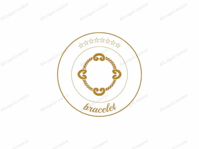 en un diseño minimalista. Esta imagen presenta un logo circular con cuatro segmentos simétricos, cada uno adornado con un patrón estilizado similar a una cuerda. La cuerda se representa en un rico tono amarillo dorado, contrastando fuertemente con un fondo blanco liso. El diseño circular