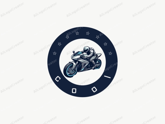 La imagen es un dibujo digital estilizado de un motociclista montando una motocicleta deportiva. El motociclista se muestra de perfil, mirando hacia la izquierda. El piloto está vestido con un traje completo de motociclista, compuesto principalmente de un material gris oscuro.