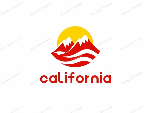 This is a logo consisting of a stylized, abstract illustration featuring two prominent mountain peaks, depicted with sharp, angular edges. The mountains are colored red, with their summits capped in snow, represented by a white color. Beneath the mountains