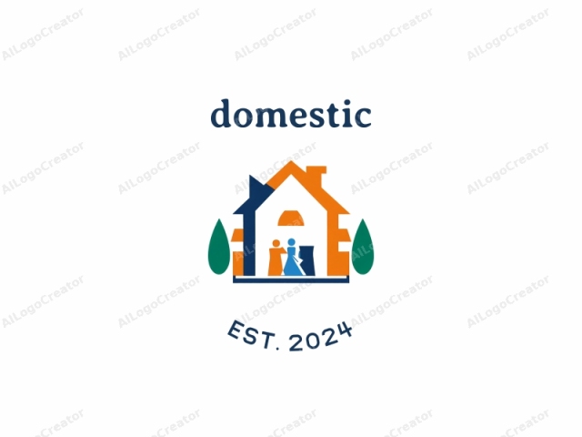 The logo features a stylized representation of a house with simplified geometric shapes. The house is positioned centrally and has a distinct orange roof and chimney, giving it a warm, welcoming feel. The front facade of the house is depicted in white, representing