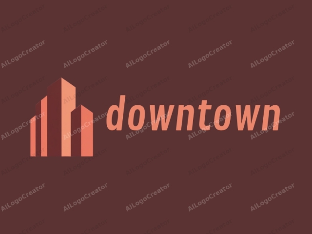 featuring a minimalist, geometric design. The image is a stylized, flat illustration of a tall building set against a solid brown background. The building's facade is depicted in an abstract manner, with its height emphasized through sharp, angled lines. The colors