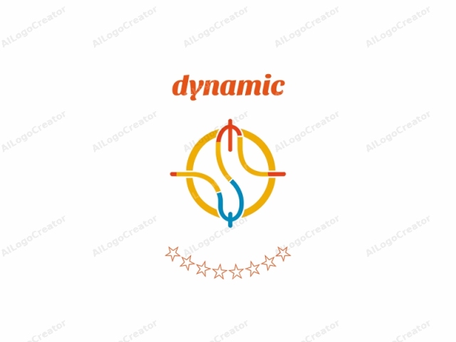 This is a clean, minimalist, and abstract logo design featuring a stylized geometric shape. The main elements are three curved lines forming a circular pattern. The top curve is red, the middle curve is yellow, and the bottom curve is blue,