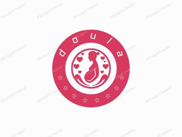 This logo is a stylized, flat, vector graphic illustration. It features a simplified, silhouette depiction of a pregnant woman in a profile view, facing left. The woman’s figure is rendered in a solid, bright pink color, which stands out