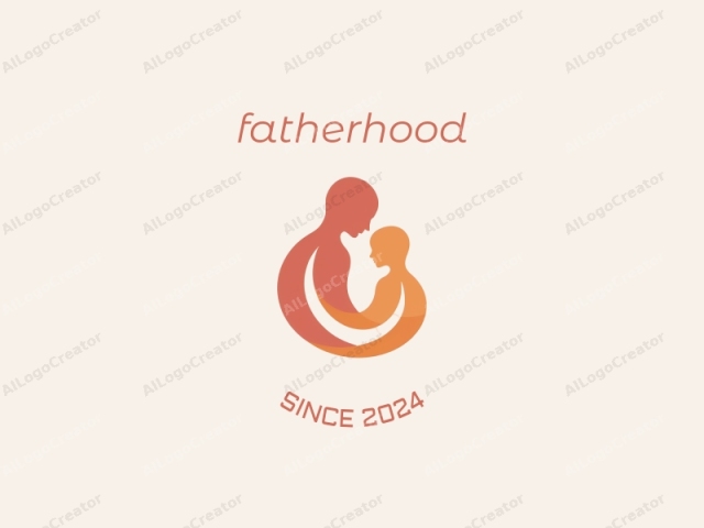 in a minimalist style. This logo features a stylized, geometric design in a soft, pastel color palette, with a neutral background. At the center, two figures—representing a person and a child—are intertwined in a circular formation. The