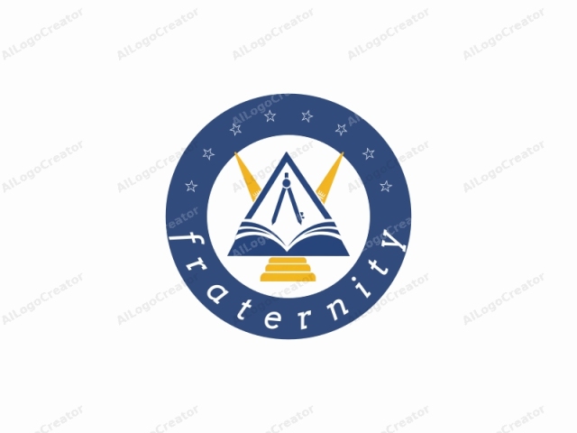 Este es un logotipo vectorial estilizado que presenta una forma triangular con un fondo azul oscuro. En la parte superior del triángulo, hay dos objetos triangulares amarillos que parecen ser rayos o alas, posicionados simétricamente a la izquierda y a la derecha. Dentro del