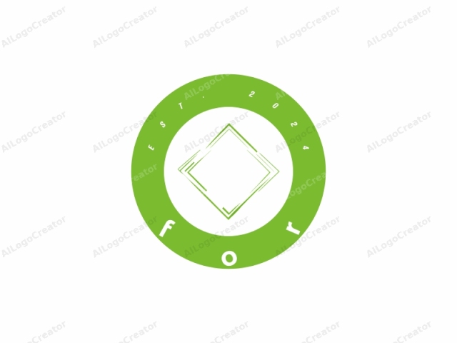 Este es un diseño de logo minimalista que presenta una forma de diamante blanco sobre un fondo blanco liso. El diamante está delineado por líneas delgadas y limpias en un verde vibrante, formando una apariencia moderna y fresca. Las líneas están espaciadas uniformemente, creando una sensación de equilibrio y