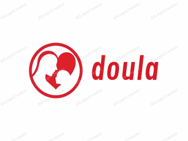 a stylized, red, circular emblem set against a white background. The emblem features the simplified silhouettes of a mother and child, facing each other with their heads gently touching, creating a heart-like shape within the circle. The mother's