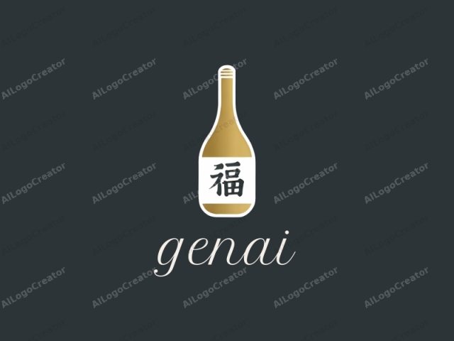 a Japanese sake bottle. The sake bottle is depicted with a simple, minimalist design. The bottle features a sleek, elongated shape with a slender neck and a wide base, typical of traditional sake bottles. The body of the bottle is illustrated in