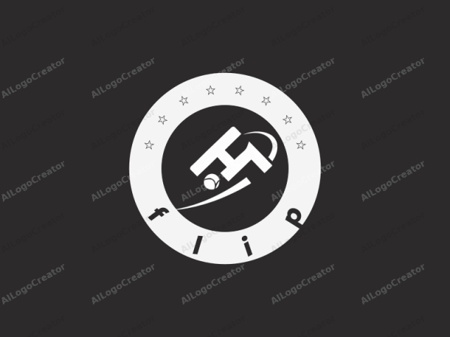 La imagen es una representación digital minimalista que presenta un emblema estilizado de una raqueta de tenis. La raqueta de tenis se representa en blanco sobre un fondo negro sólido, proporcionando un alto contraste y haciendo que el logo sea visualmente impactante. El diseño consta de dos elementos principales: el primero