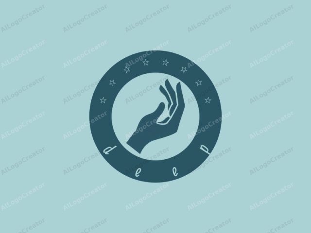 This is a minimalist, flat design logo featuring a solid dark blue silhouette of a human hand, depicted in an upright, slightly extended position. The hand is positioned centrally in the image and appears to be reaching towards the viewer. The background is a