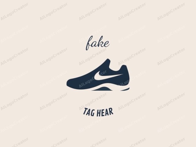 This is a minimalist logo design featuring a silhouette of a Nike sneaker rendered in a dark blue color. The sneaker is positioned centrally against a light beige background, ensuring that the blue stands out starkly against the muted tones of the background.