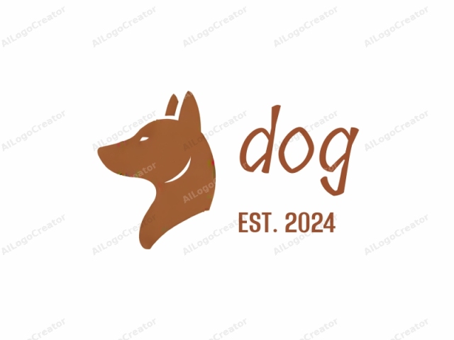 The logo is a stylized, minimalist drawing of a dog's head, depicted in a flat, brown color. The dog is facing left, with an upright, triangular ear on the left side and a smaller, triangular ear on the right side