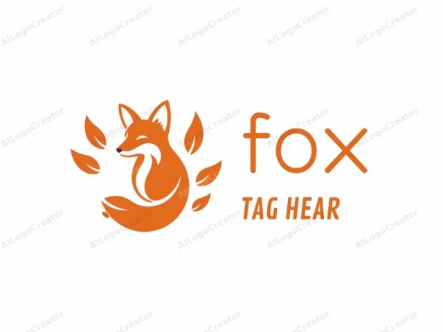 Dies ist ein sauberes, minimalistisches und abstraktes Logo, das einen stilisierten Fuchs in einem modernen Vektorgrafikdesign darstellt. Der Fuchs ist zentral positioniert, mit einem orangefarbenen Körper und Schwanz, dargestellt in kräftigen, durchgehenden Linien. Sein Kopf ist leicht zur Seite gedreht.