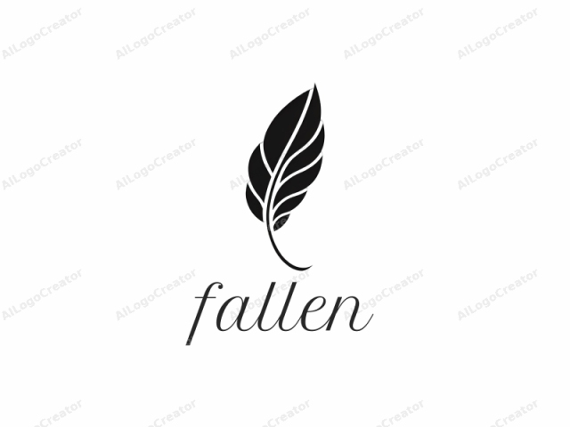 This image is a minimalist logo in black and white. It features a stylized feather with sharp, clean lines and a simple, geometric design. The feather is oriented diagonally, with the tip pointing downwards to the right. The feather is composed