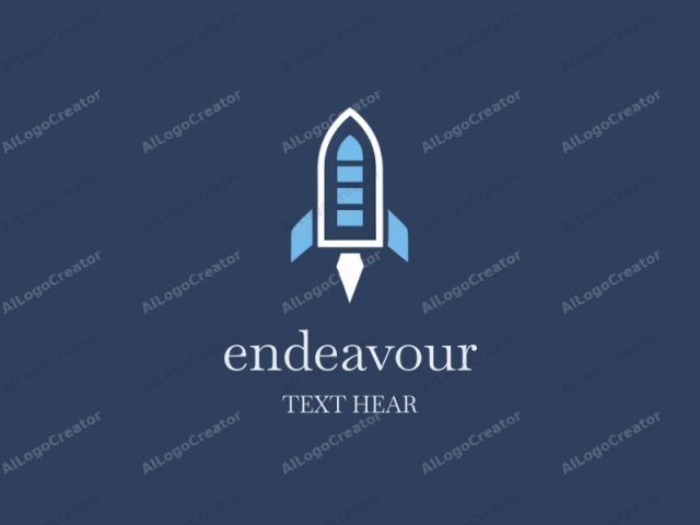 This logo features a minimalist design set against a solid navy blue background. At the center, a stylized rocket ship is depicted. The rocket is white with a light blue tail. The rocket has a sleek, modern design, with its nose cone