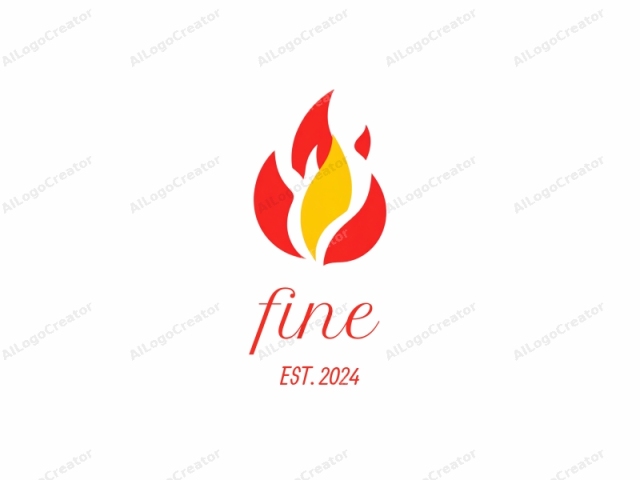 a stylized fire. This is a minimalist, flat graphic depiction of a stylized flame. The flame is centrally placed against a stark white background, making its bright colors stand out vividly. The design consists of three main sections: two red