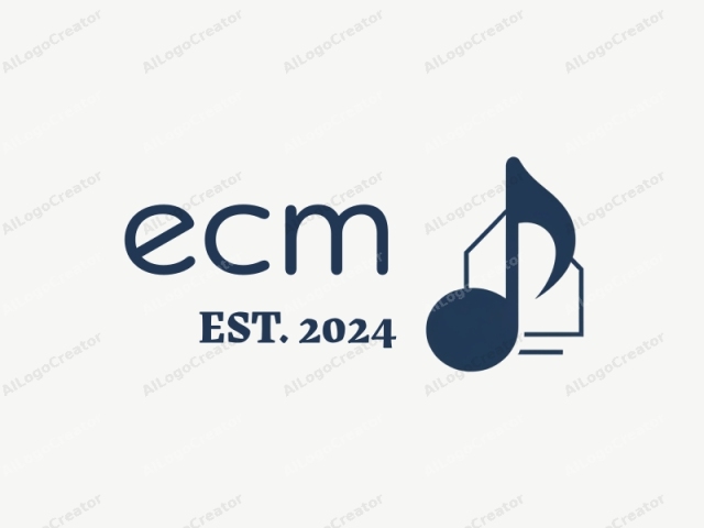 Das Logo, das in einem minimalistischen und modernen Stil dargestellt ist, zeigt eine dunkelblaue musikalische Note, die mit der Silhouette eines Hauses verwoben ist. Die Note wird durch eine markante, geschwungene Violinschlüssel dargestellt, die die musikalische Notation symbolisiert. Dieser Schlüssel ist