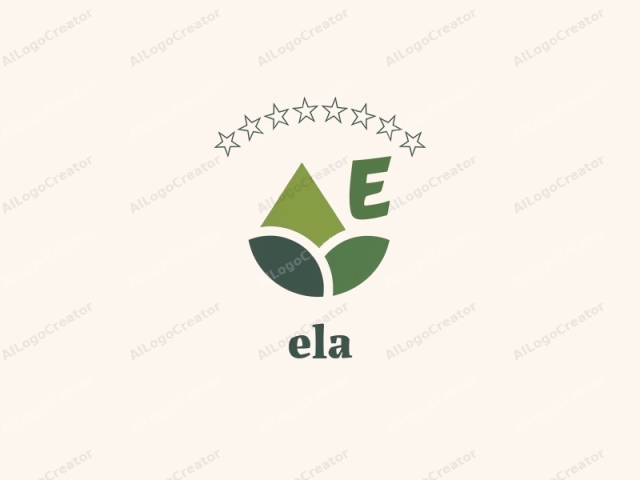 This logo, created in a minimalist, geometric style, features a stylized plant with a focus on abstract, simplified shapes. The main element is a green leaf, with smooth, curved lines that form an inverted V shape at the top. Below