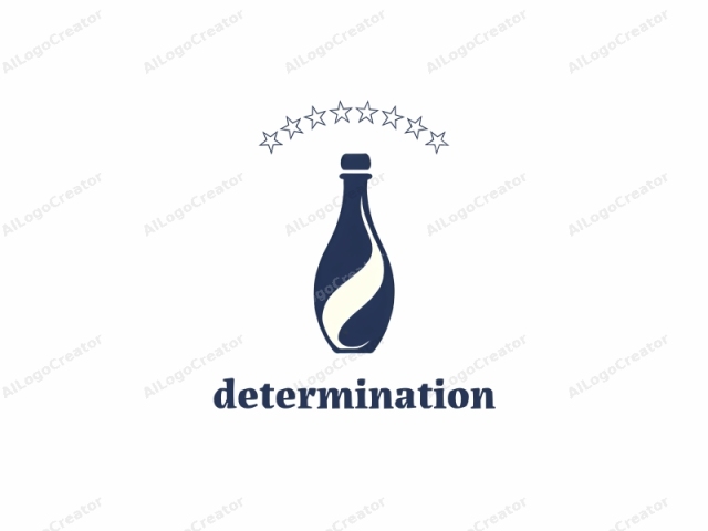 Este logo, en un estilo minimalista y moderno, presenta una representación simple y estilizada de una botella. La botella está posicionada centralmente sobre un fondo blanco liso. Está renderizada en un color azul marino oscuro, con líneas y curvas suaves y fluidas