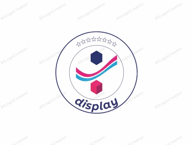 focusing on clarity and precision in description. This is a minimalist logo design featuring a stylized abstract shape against a white background. The central figure is an asymmetrical, three-dimensional form consisting of three main parts: a large blue hexagonal element positioned