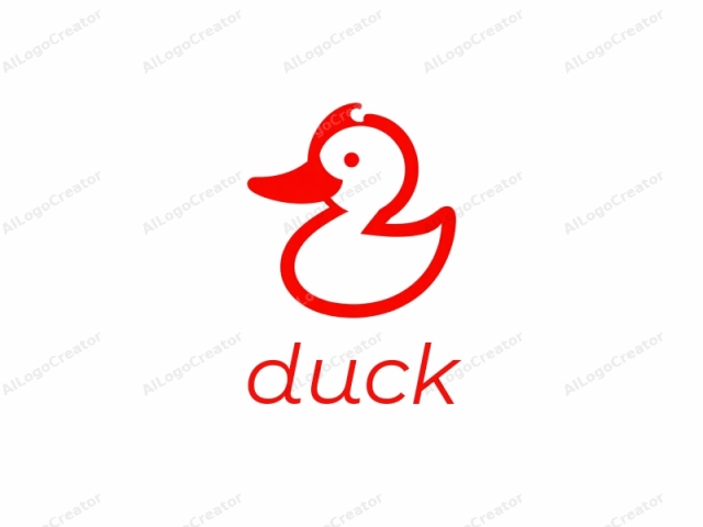 This image is a simple, minimalist, and modern logo designed in a flat style. It features a stylized duck in profile view, positioned centrally on a stark white background. The duck is depicted using bold, thick red lines that outline the contours